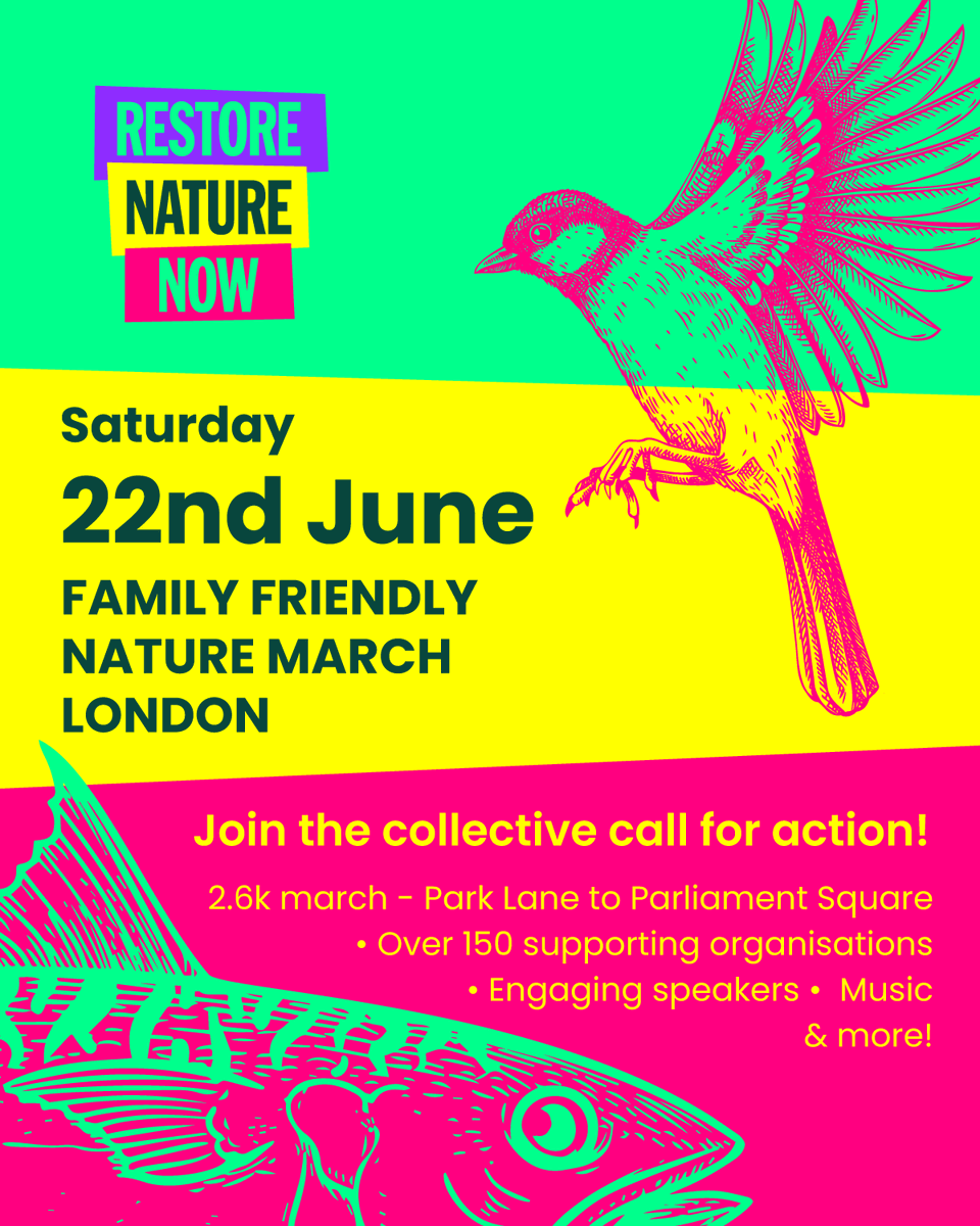 On #BiodiversityDay, it’s time to talk about stark UK wildlife declines &amp; how to be #PartOfThePlan to #RestoreNatureNow.

🌺🍂 In 1 month, 1000s will stand up for nature &amp; march in London with environmental groups from across the UK. Will you be there?👇
restorenaturenow.com