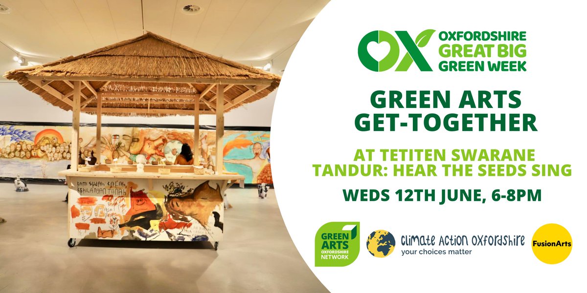 🥗 Connect with Oxfordshire's creatives to swap seeds and ideas over a FREE community meal at the upcoming Tetiten Swarane Tandur: Hear the Seeds Sing exhibition.

🗓 Wednesday 12th June, 6-8pm
📍 Fusion Arts, 95 Gloucester Green

🔗 eventbrite.co.uk/e/green-arts-g…
