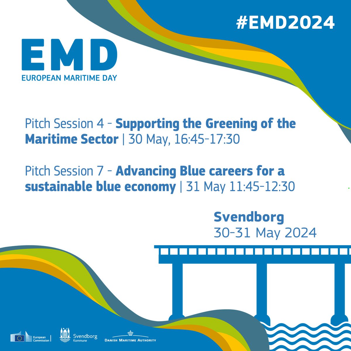 📣To #EMD2024 attendees!

Are you looking for concrete examples to green the maritime sector & innovative ideas to advance #BlueCareers?

Book your seat in these pitching sessions👇
europa.eu/!xv3Xqc

#EU #EMFAF #CEFTransport #CEFEnergy #HorizonEU #Transport #InnovationFund