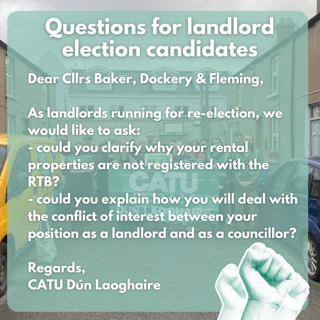 We have some questions for the three sitting councillors in Dún Laoghaire Rathdown who are landlords and are running for re-election🤔

We'll share any answers we get to our questions here!