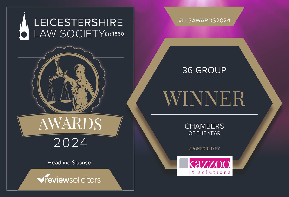 We are proud to share we have been named 'Chambers of the Year' by @LeicsLawSociety! This achievement showcases the outstanding legal expertise, client service, and commitment to integrity of everyone in our chambers. Read more here: 36group.co.uk/article/36-gro…