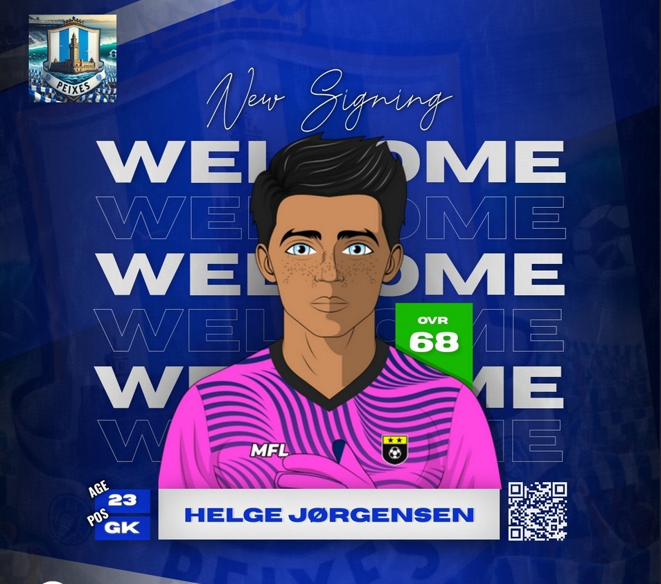 ¡Estamos encantados de dar la bienvenida a Helge Jørgensen al equipo Peixes Fc de  @playMFL!

Gracias por la cesión a mi querido amigo @LaRouilleSorare ⚽️⚽️, y gracias por la cesión tambien del medio centro ! Iliyasu Sale  ⚽️64 @Criptoesgamer

#MFL #NewSigning