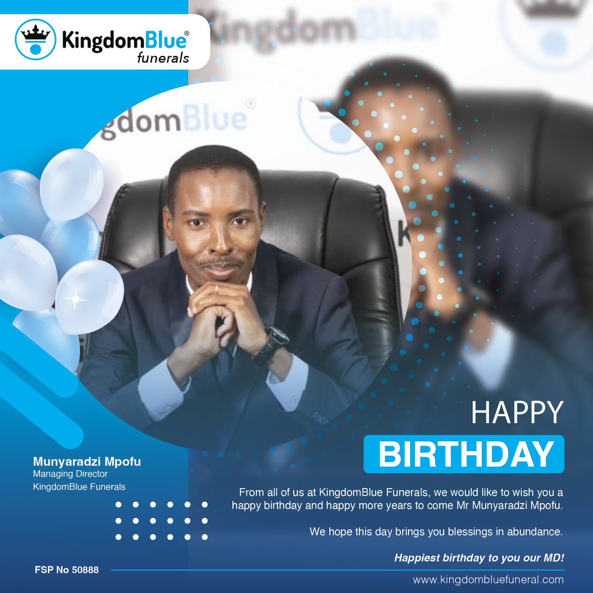 FuneralBlue's tweet photo. Happy Birthday to our Managing Director!

Your passion for your work and enthusiasm are an inspiration to us all. May this year bring you blessings in abundance! https://t.co/NSpwE30yfJ