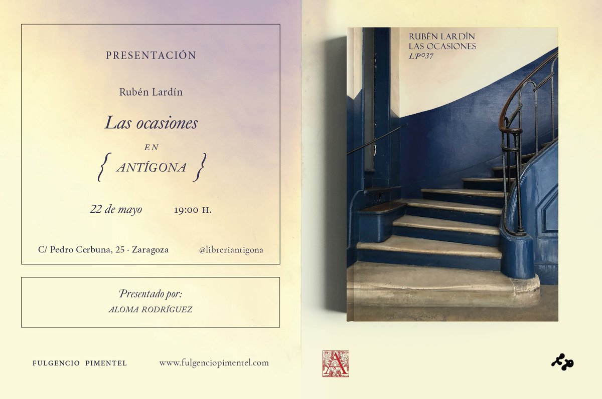 Rubén Lardín presenta 'Las ocasiones' en la #libreríaAntígona de Zaragoza shar.es/agtA8L. Edita @fulgenciopimentel

🗓️ 22 de mayo
🕖 19 horas

#ZaragozaLee #librerías