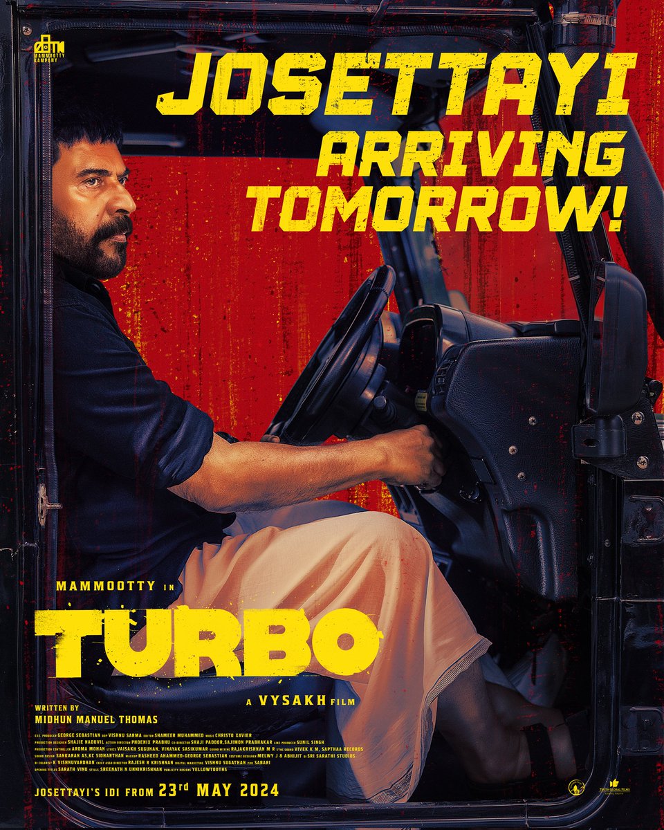 Highest Pre-sales for a @mammukka movie 💥 350+ screens in Rest Of India 💥 700+ locations overseas (all-time Record) 💥 Mammootty Kampany production 💥 #Turbo from Tomorrow 💥