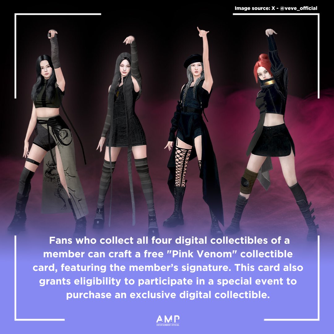 amp_entofficial's tweet photo. @BLACKPINK in the Web3 AREA! Are #BLINKS ready to step into the digital world with the queens? Inspired by 'Pink Venom', BLACKPINK is debuting their digital collectibles today exclusively on VeVe! 

Find out more @veve_official: https://t.co/92yU0LIOt0 https://t.co/LGrkZk8Gat