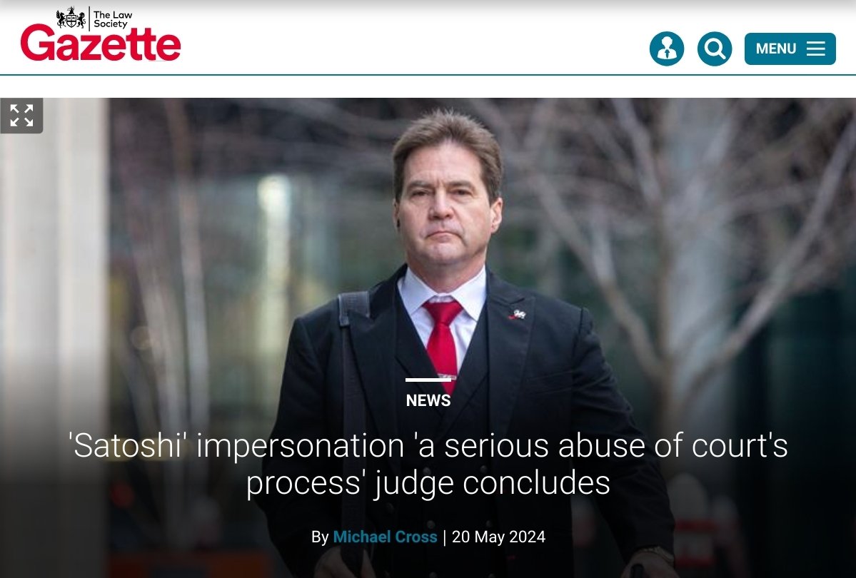 Craig Wright, Satoshi impersonator. That's a polite form of words for #faketoshi. MSM finally getting it. #COPA #BSV lawgazette.co.uk/news/satoshi-i…