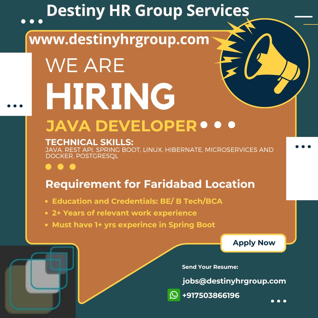 Destinyhrgroup's tweet image. Jobs for Java Developer in Faridabad Location with Spring Boot Framework experience, for more details, please click on the below link.
destinyhrgroup.com/job/jobs-for-j…
#javadeveloperjobs #javajobs #javadeveloper #faridabad #destinyhrgroup #jobs #hiring