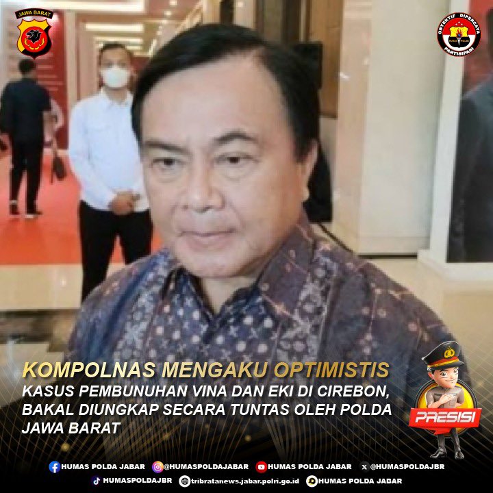 Komisi Kepolisian Nasional (Kompolnas) mengaku optimistis kasus pembunuhan Vina dan Eki di Cirebon pada Tahun 2016, bakal diungkap secara tuntas oleh Polda Jawa Barat.