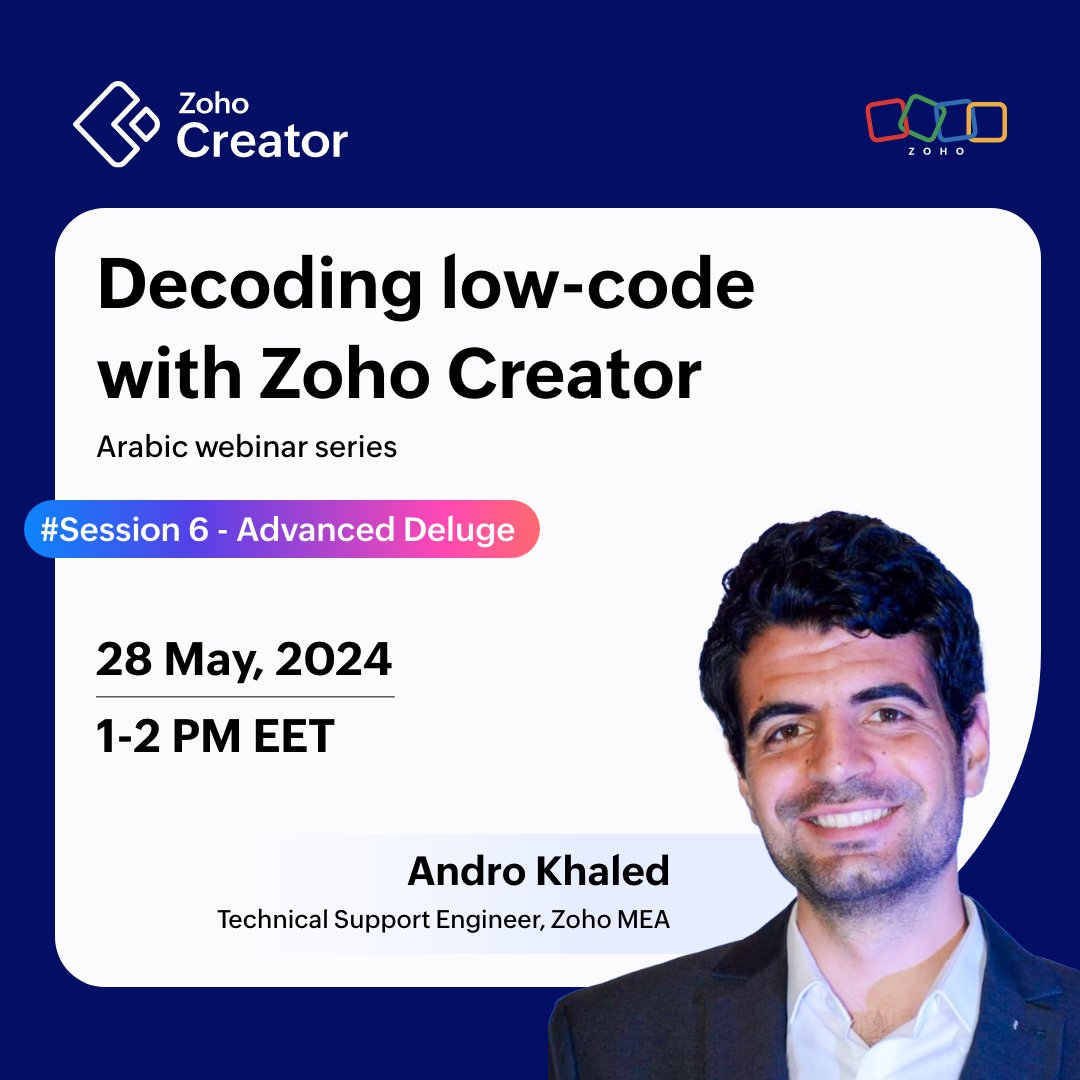 Are manual tasks slowing you down? Join our upcoming Arabic webinar & master advanced Deluge to automate workflows & perform complex tasks. Register now: zurl.co/GRJI #LowCode #Webinar #Automation @ZohoMENA