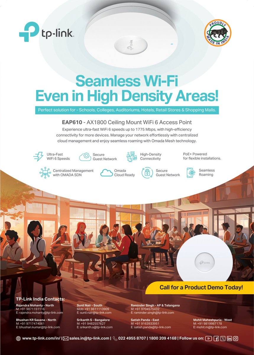 TP-Link EAP61-0-AX1800 Ceiling Mount WiFi6 Access Point Gives You Seamless Connection Click here for details: bit.ly/tp_link_EDM @TPLINK_INDIA #TPLINK @ncnmagazine #ncnmagazine #ncnonline #NCN