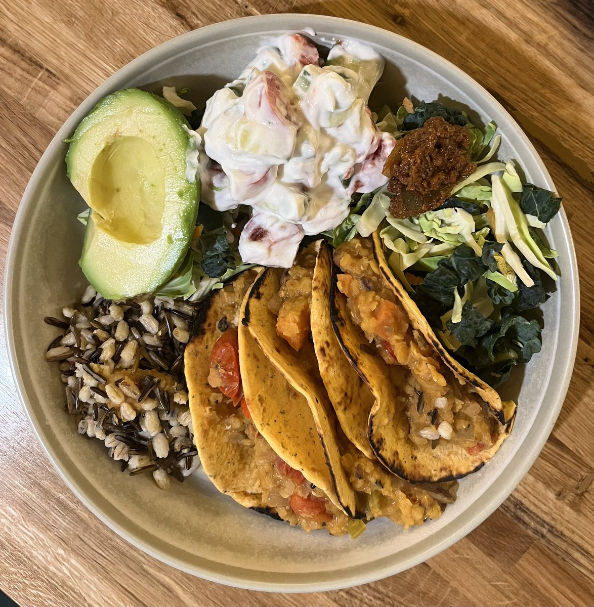 Deception Pass Whidbey Island WA. Taco Tuesday: Red Lentil Masala Tacos, Barley-Spelt-Wild Rice, Riata, Cabbage, Spinach and Lime Pickle. Yum