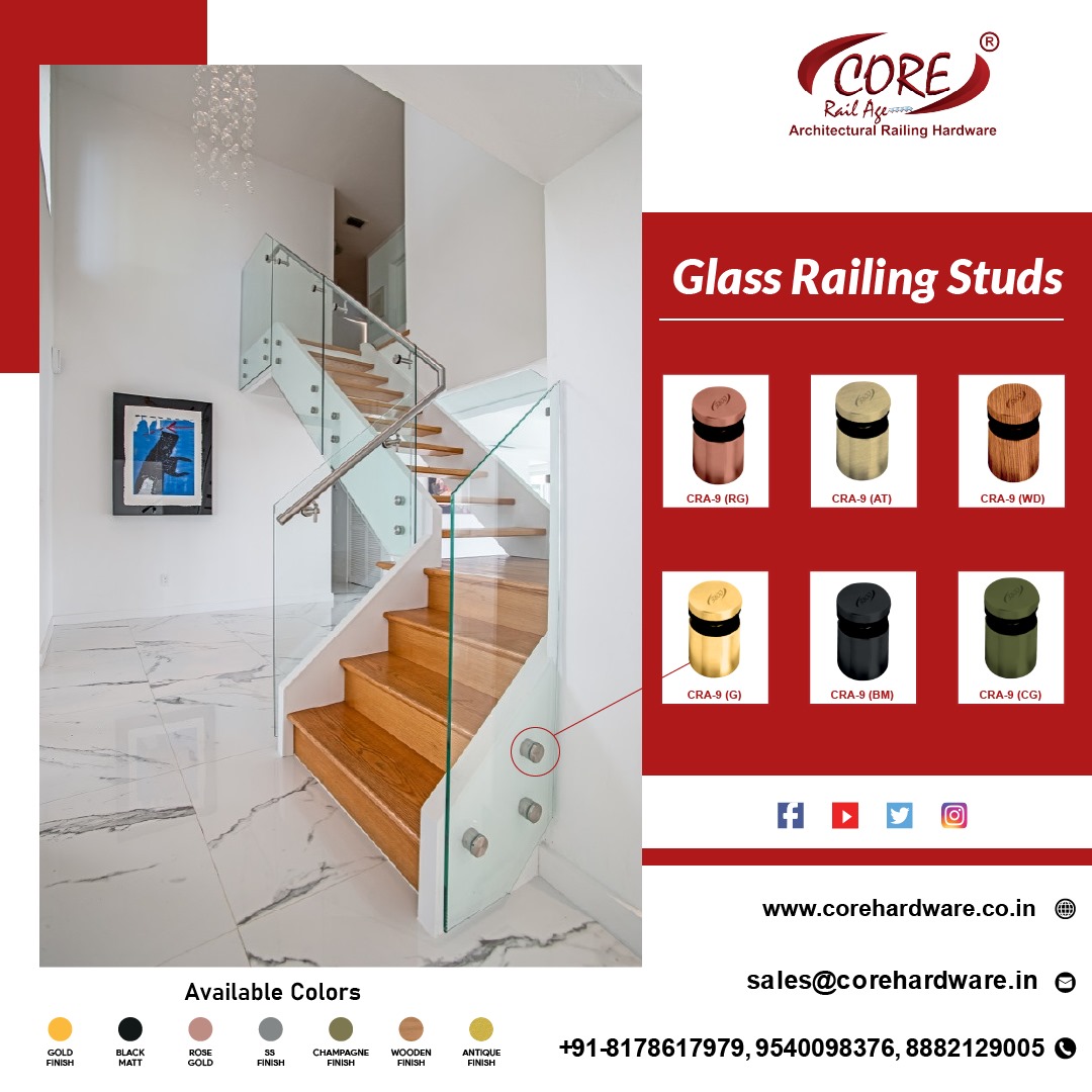 Core Hardware Offers Glass Railing Studs of high quality stainless steel (SS 304) which are used in glass railing systems to hold the glass firmly with the structure.

#glass #railings #studs #glassrailing #interiorstyling #architecture #innovation #residential #commercial