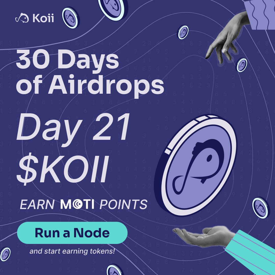 Koii's 30 Days of Airdrops: Day 21 - $KOII x @MOTI_BIO 🤝 We're thrilled to share that Koii and MOTI will be airdropping 180,000 $KOII tokens and points for MOTI tokens to users running the free Koii node! Qualified users will receive their tokens at the end of the week! Did