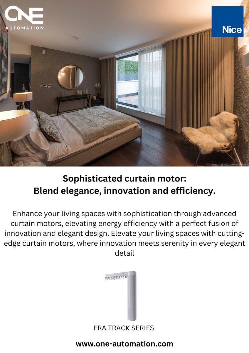 Elevate your living spaces with sophistication and efficiency through advanced curtain motors. 

Get in Touch +971 4 5851943 | info@one-automation.com

#smarthome #smarthomesystem #smarthomeautomation #fibaro #nicecotedazur #nicefrance #zwave #motors #curtainmotors