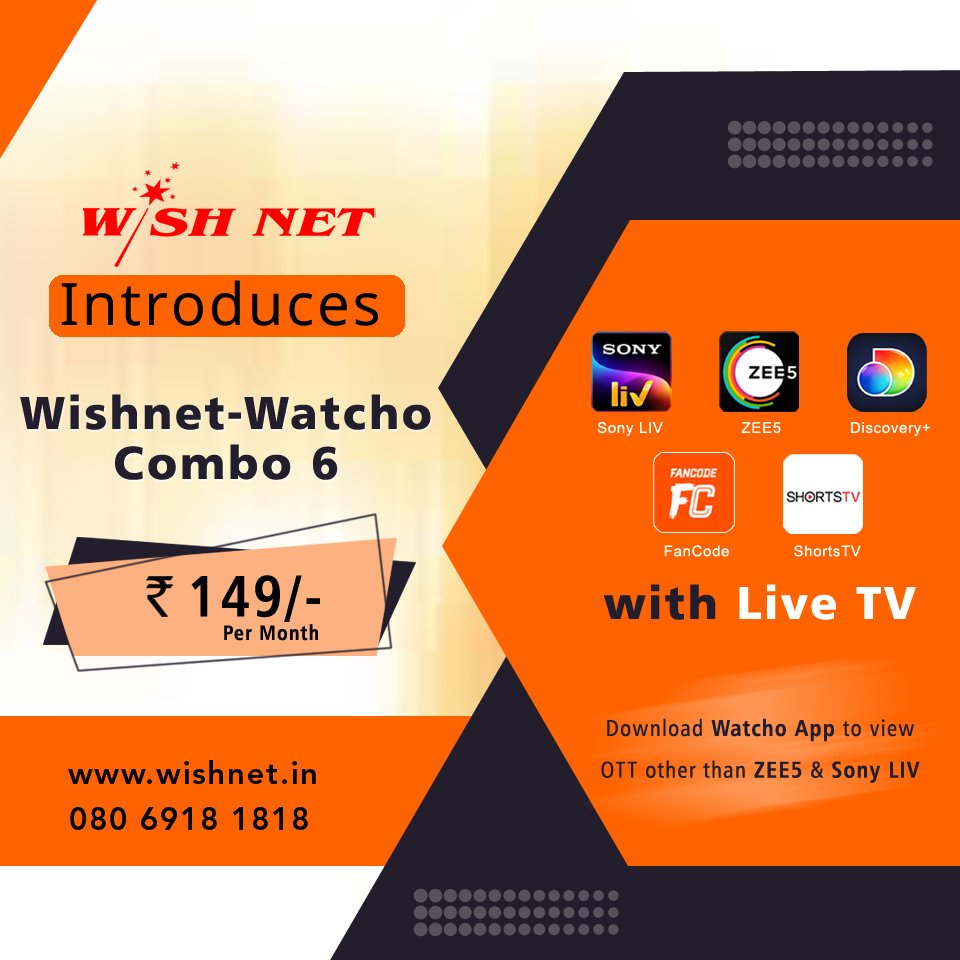WishnetB's tweet image. Wishnet Watcho combo 6 just at ₹149 per month

wishnet.in

#combooffer #Wishnet #OTT #Internet #kolkata