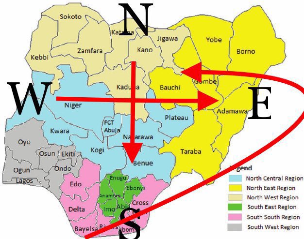 Question begging for an answer, where did Nigeria get their SouthEast and SouthSouth? From geography?