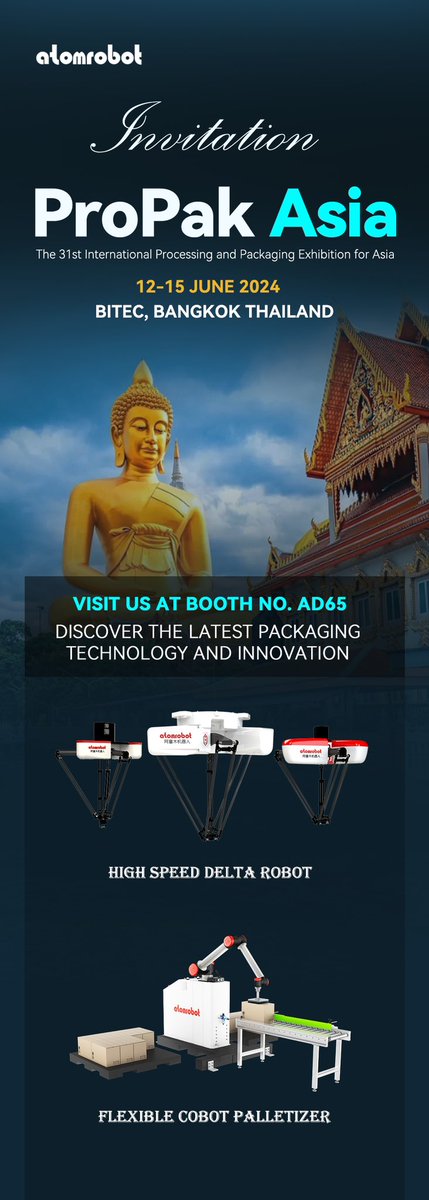 AtomRobots's tweet image. See you in Bangkok
#atomrobot #casepacking #palletizing #propak