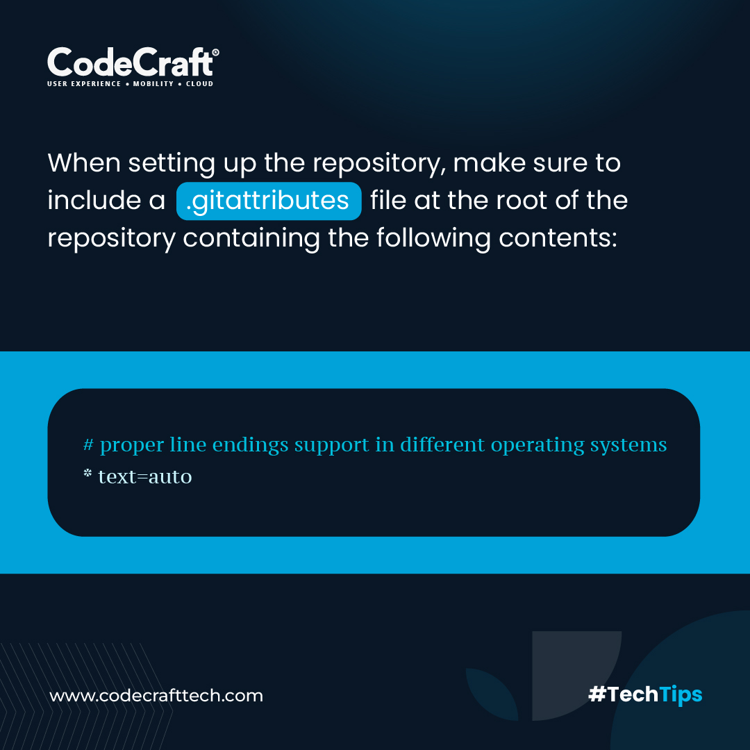 codecrafttech's tweet image. Tired of merge conflicts caused by different line endings in your Git repository from day one!?
Check out this #TechTip to help you resolve the issue!
#CodeCraftTech #TechTipsThursday #git