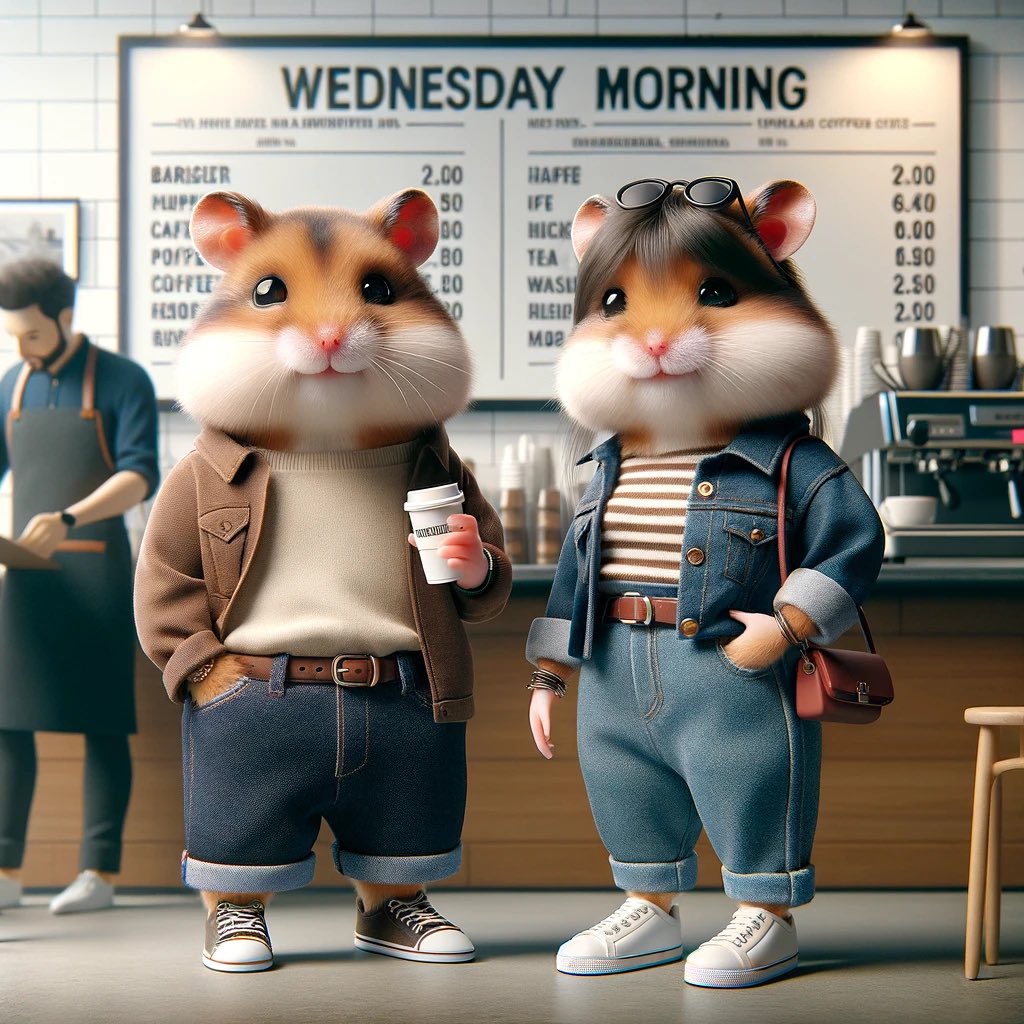 🐹🐾 GM // Good Morning // Happy Wednesday // Just getting morning brew on the way to Hamster Studio // Another busy day. Let’s spin the wheel ☕️🫖🥙🥪

#NFTHamsters #AIArtwork #AIArtistCommunity #CryptoCommunity #NFTcollections #MorningVibes #Wednesday #Morning