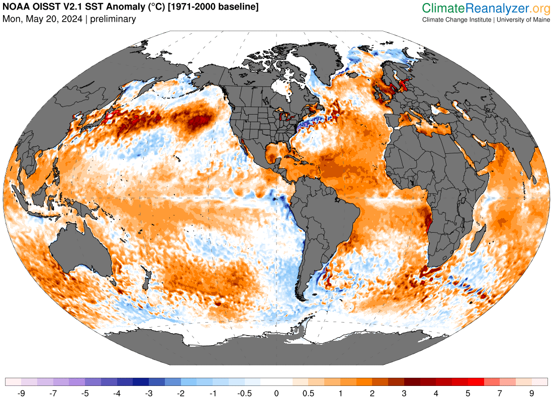 May is on track to become the 14th consecutive month of record-breaking global ocean warmth, despite clear signs of La Niña emerging in the tropical Pacific Ocean. More at weatherzone.com.au/news/may-to-be…