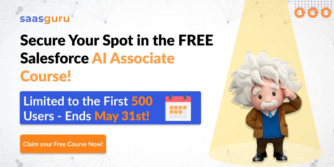 🚨 Attention Salesforce Trailblazers!

FREE Salesforce AI Associate Course Giveaway! 🎁

Only for the FIRST 500 trailblazers who act NOW! ⏰

🏃‍♂️ Don't wait, claim your FREE spot NOW 

👉 link - lnkd.in/g_vV5WJb

#Salesforce #Trailblazer #AICourse #SalesforceCourse