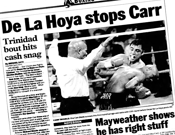 Oscar De La Hoya retained the WBC world welterweight title #OnThisDay in 1999 with a Round 11 TKO of Oba Carr at the Mandalay Bay Resort & Casino in Las Vegas, Nevada.