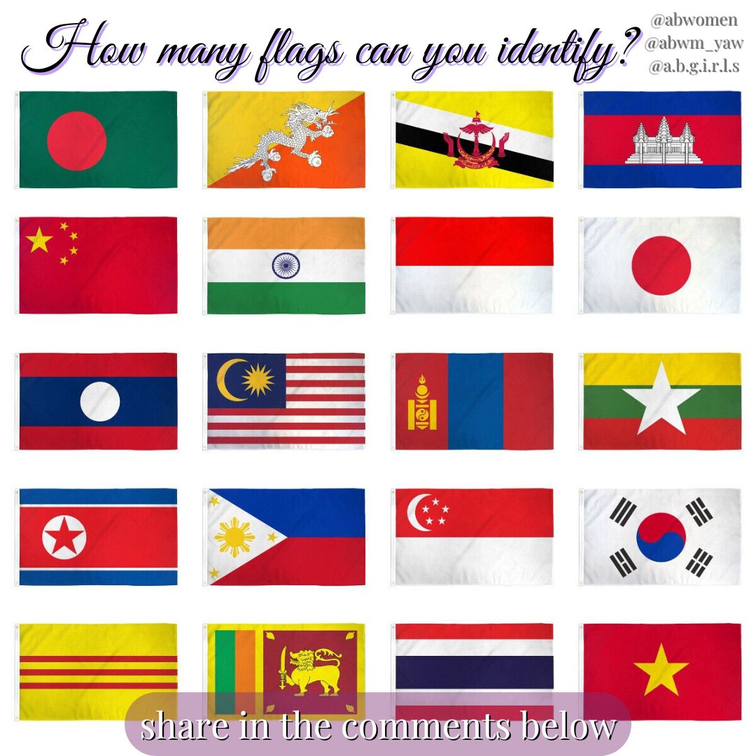 abgirls's tweet image. How many flags can you identify? ¿Cuantas banderas conoce usted?
#ABWM #ABYAW #ABGIRLS #GTT #GirlTalkTuesday #Tuesday #chat #what #how #talk #fun #women #girls #comment #bandera #flag #donde #Asian #May #AAPI #AANHPI #month #wow #know #country #where #who #continent #hope #gusta