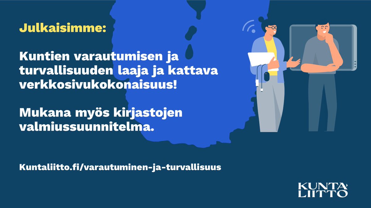 Hyviä uutisia, olemme uudistaneet ja kuntien #turvallisuus ja #varautuminen verkkosivut. Sivumme on laajin kuntien varautumista käsittelevä kokonaisuus häiriötilanneoppaineen. 👉Ota kokonaisuus haltuun täällä: kuntaliitto.fi/tiedotteet/202… #turvallisuus #varautuminen #kunnat