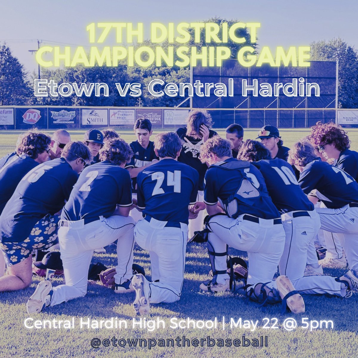 District Championship!! Wednesday 5/22 | 5pm @ Central Hardin High School! Go Big E!! 🐾⚾️ 🎟️ gofan.co/event/1529712?…