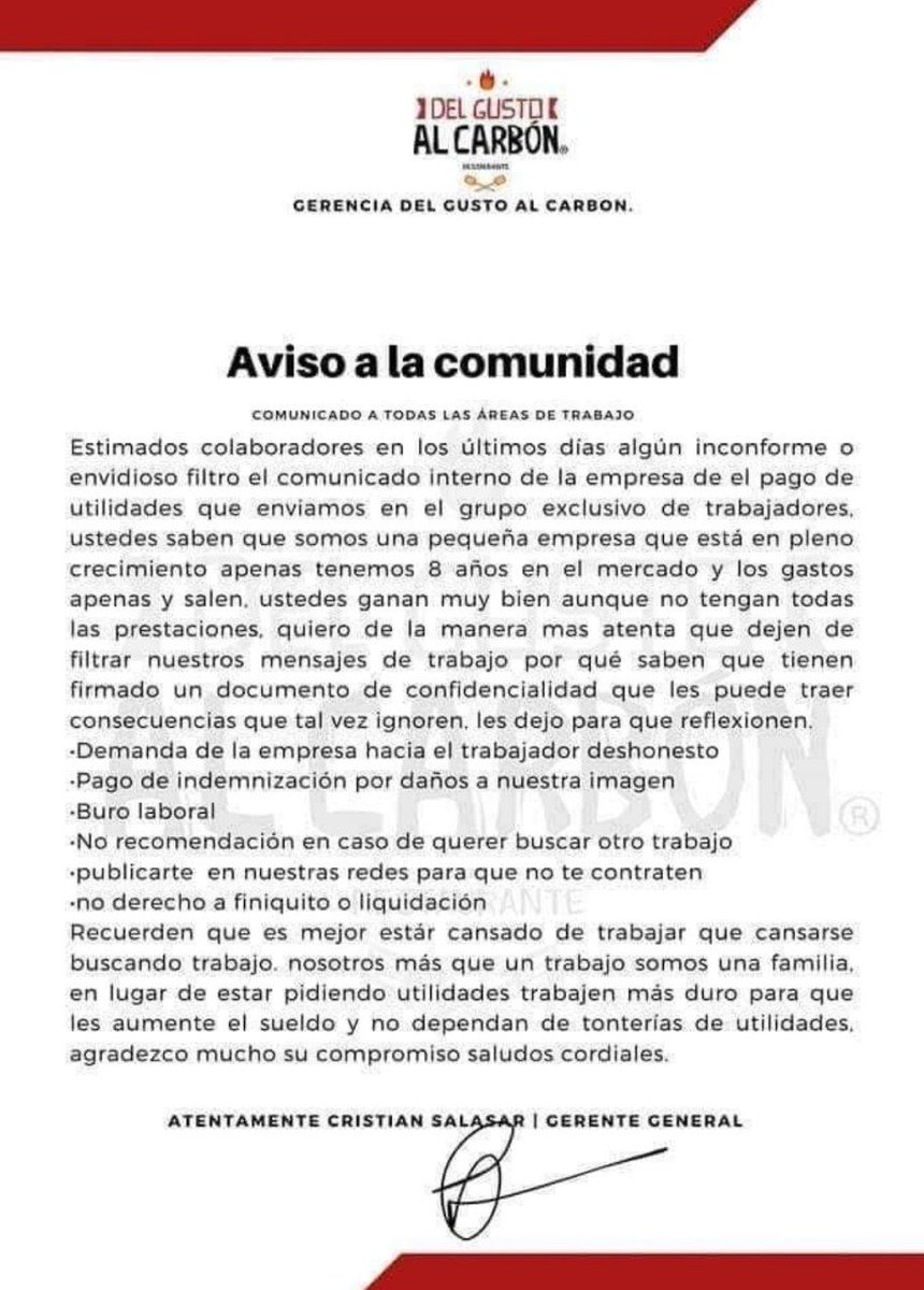 Freizenegger's tweet photo. Mira @TerrorRestMX , @Gusto_Carbon otro restaurante que viola la ley abiertamente contra sus empleados https://t.co/itXZyMmIwl