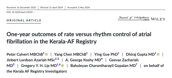 One‐year outcomes of rate versus rhythm control of atrial fibrillation in the Kerala‐AF Registry #Afib @LHCHFT @LJMU_Health @LivHPartners @affirmo_eu onlinelibrary.wiley.com/doi/10.1002/jo…