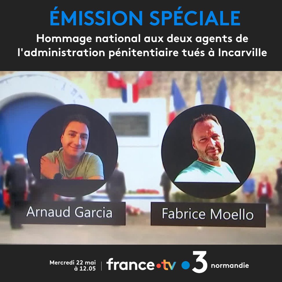 🔴 Ce mercredi, France 3 Normandie bouleverse ses programmes. 📺💻📱Dès 12h05, nous vous proposons de suivre l’hommage national qui sera rendu à #Caen à Arnaud Garcia et Fabrice Moello, agents de l’administration pénitentiaire. #Incarville #Normandie #FTV #attal @France3Presse