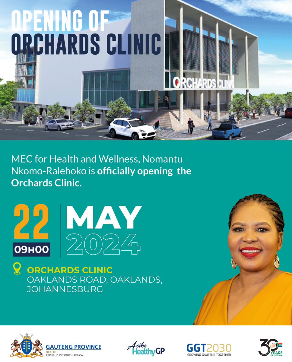 GautengHealth's tweet image. MEC for Health and Wellness, @NkomoNomantu is this morning officially opening the Orchards Clinic in Orange Grove, Johannesburg #AsibeHealthyGP #30YearsOfFreedom