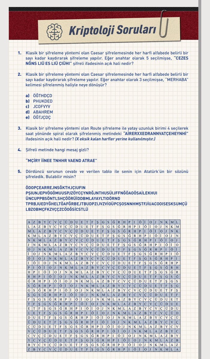MİT, örnek kriptoloji soruları yayınladı. Sorunun cevabı ve çözümü. 'Vatan İÇİN HER YERDE'