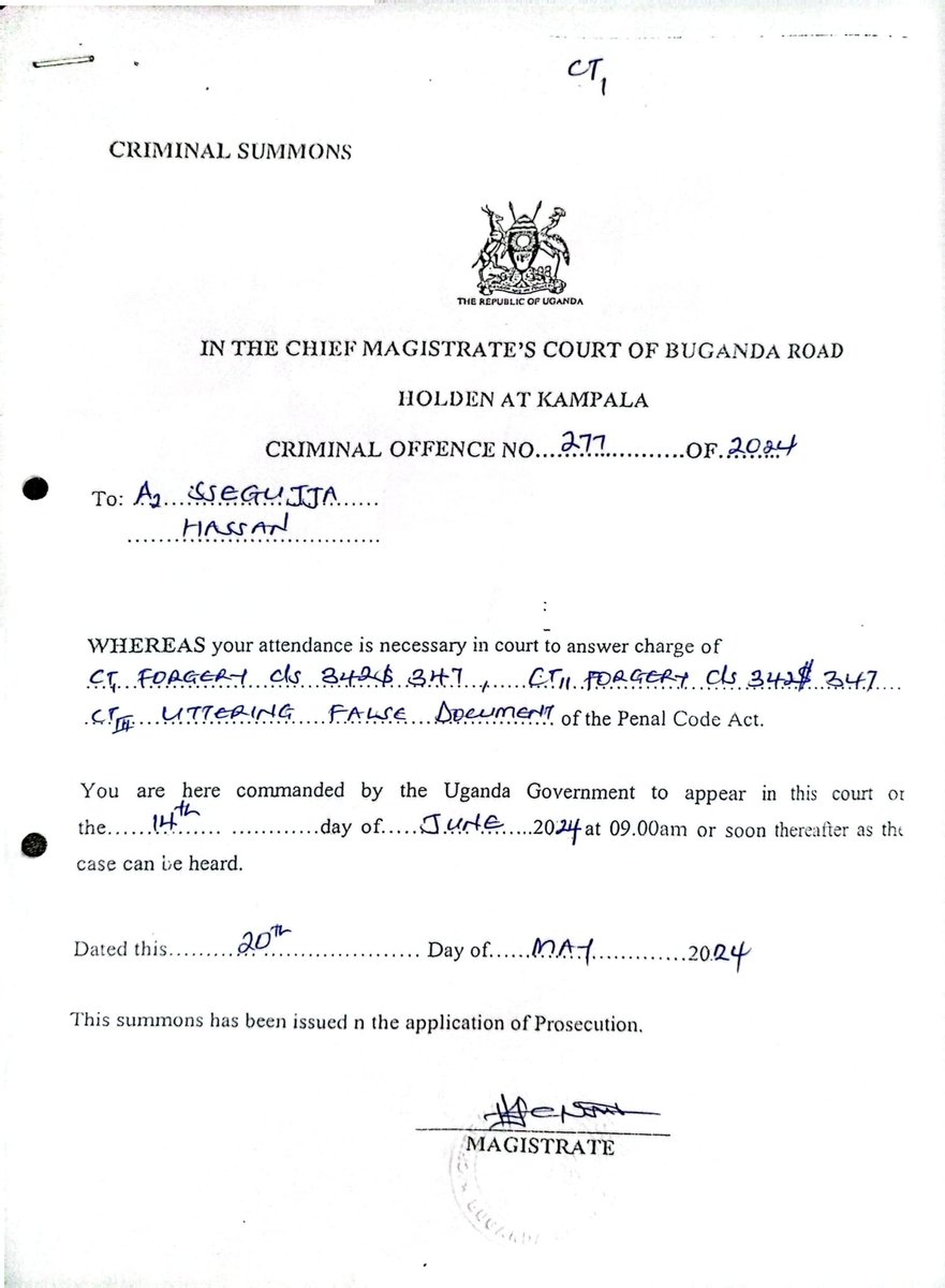 BREAKING NEWS :
It's not yet over untill it is over😂
Otatajja!.

Buganda Road's Chief Magistrates Court has summoned Balondemu David and the doctor who forged his medical documents to appear in court.Labisa agaabi
#ExposeThecorrupt
Cc @AntiGraft_SH