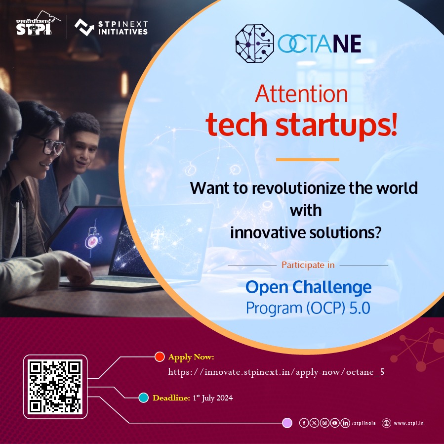 Attention tech startups ‼️ To recognise & reward early-stage tech entrepreneurs, STPI has launched an OctaNE OCP 5.0 for its eight CoEs in the NE region. Apply Now: innovate.stpinext.in/apply-now/octa… Deadline: 1st July 2024. @STPI_OctaNE @stpiguwahati