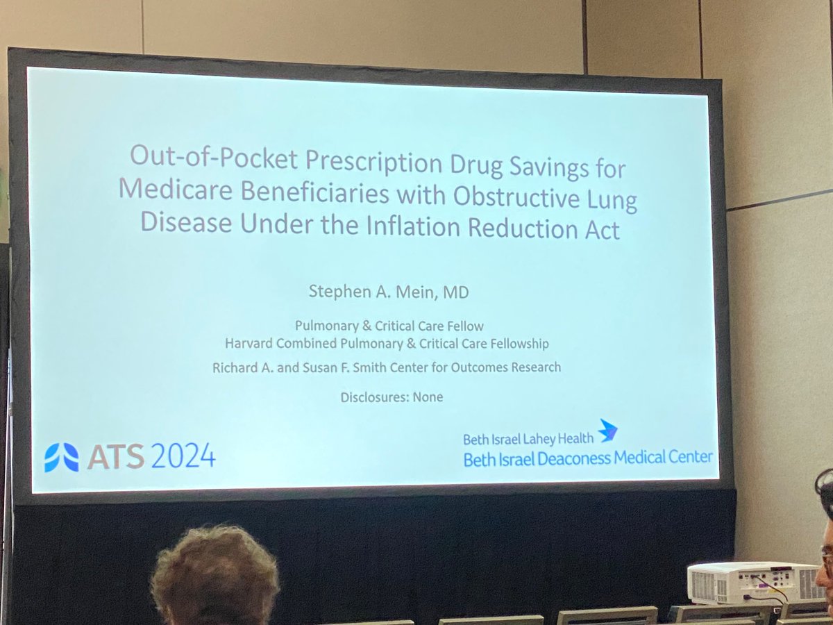 Congrats to third year fellow Stephen Mein, who presented his analysis of cost savings from the Inflation Reduction Act for prescription drugs for Medicare beneficiaries with obstructive lung disease at #ATS2024!