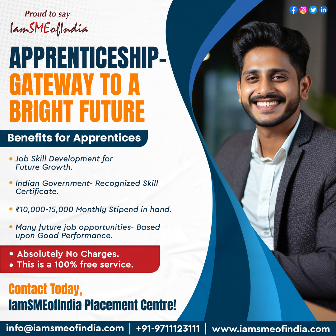 🔹 Apprenticeship- Gateway to a bright future🎓 📲: 9711151222 🌐: iamsmeofindia.com #IamSMEofIndia #Entrepreneur #Rajivchawla #Rajivchawlaindia #Apprentices #Delhi #Iti #Bcom #Graduate #Faridabad #Business #Sme #Delhincr #Northindian #Apprenticeship #Trainingcenter