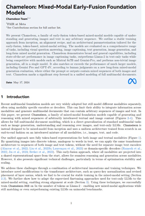 chameleon's architecture enables joint reasoning over modalities. it's early-fusion approach introduces novel techniques for stable training, addressing previous scalability challenges. it unlocks new multimodal interaction possibilities...