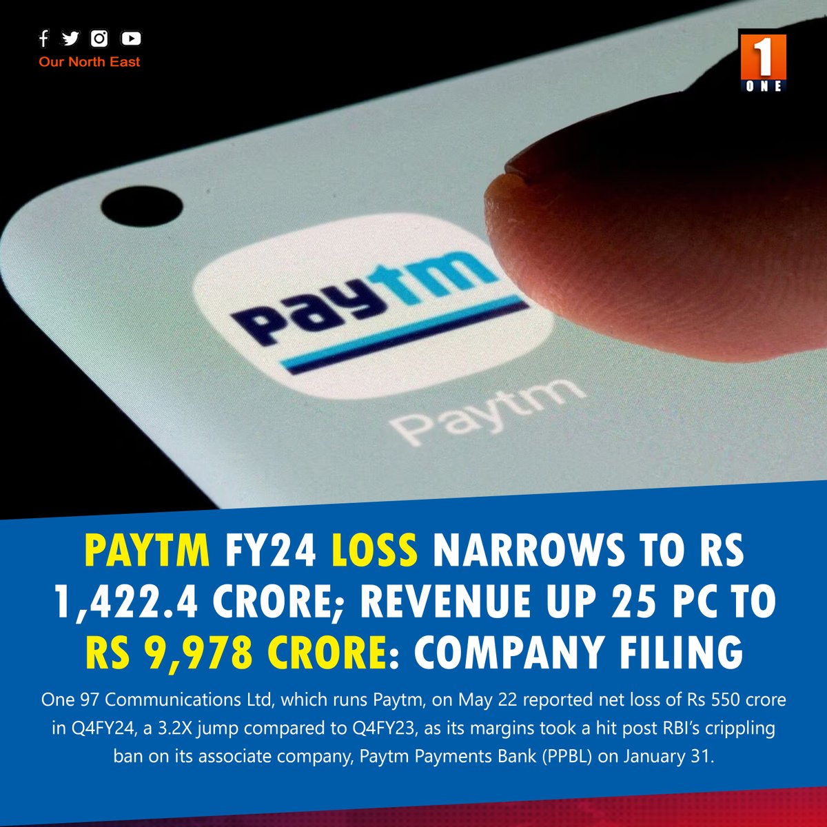 Paytm Q4 Results: Net loss widens to Rs 550 crore, revenue down 2.9% YoY to Rs 2,267.10 cr

Read More : instagram.com/p/C7Ql0uIypdO/

#Paytm #onlineapp