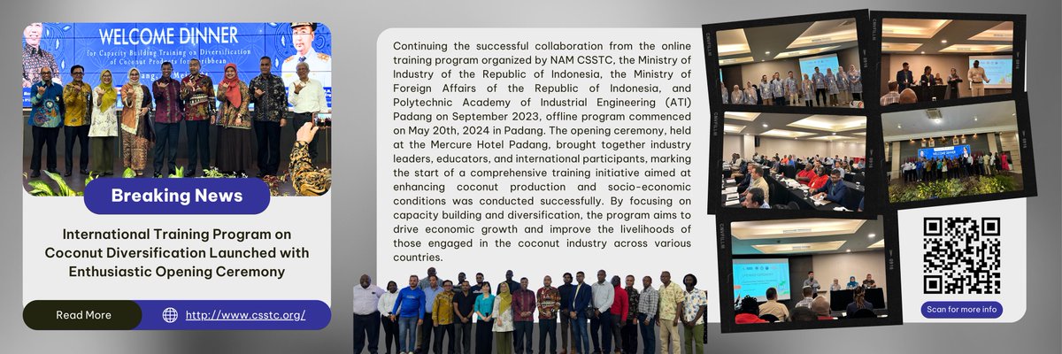 NAMCentre's tweet photo. The successful collaboration between NAM CSSTC, @Kemenperin_RI, @Kemlu_RI, @atipadang continues through “Training for Capacity Building on Diversification of Coconut Product”. The opening ceremony filled with enthusiasm and a shared vision for innovation in the coconut industry. https://t.co/GLpjSQbusB
