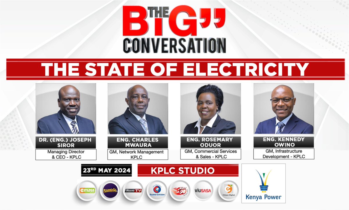 Plans for tomorrow? Tune in to #TheBigConversation live on @citizentvkenya from 6:00 pm to 10:00 pm, as we discuss the state of electricity. #PoweringKenyans ^JC