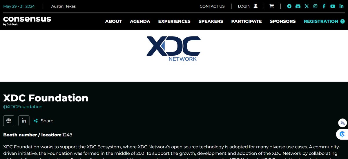 Consensus 2024 is just around the corner! 🌟 Join XDC from May 29 to 31 in Austin, TX, as the @XDCFoundation will represent the #XDCNetwork at @consensus2024 by @CoinDesk. 📍 Find XDC Network at Booth #1248 We're eager to engage with you on the future of #RWA, #Tokenization,