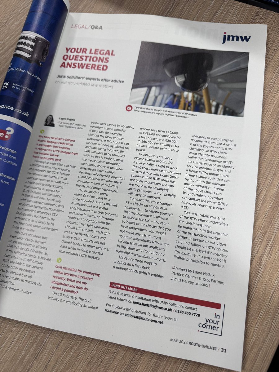 Laura Hadzik (@littlemisslowra) on Twitter photo In this month’s <a href="/routeoneteam/">routeone Magazine</a> magazine <a href="/jmwsolicitors/">JMW Solicitors</a> Q&A showcases some of the broader specialist expertise offered by our full-service firm that enables us to provide a true #onestopshop for #psv operators’ every legal need
#dataprotection #gdpr #cctv #immigration #righttowork In this month’s <a href="/routeoneteam/">routeone Magazine</a> magazine <a href="/jmwsolicitors/">JMW Solicitors</a> Q&A showcases some of the broader specialist expertise offered by our full-service firm that enables us to provide a true #onestopshop for #psv operators’ every legal need
#dataprotection #gdpr #cctv #immigration #righttowork
