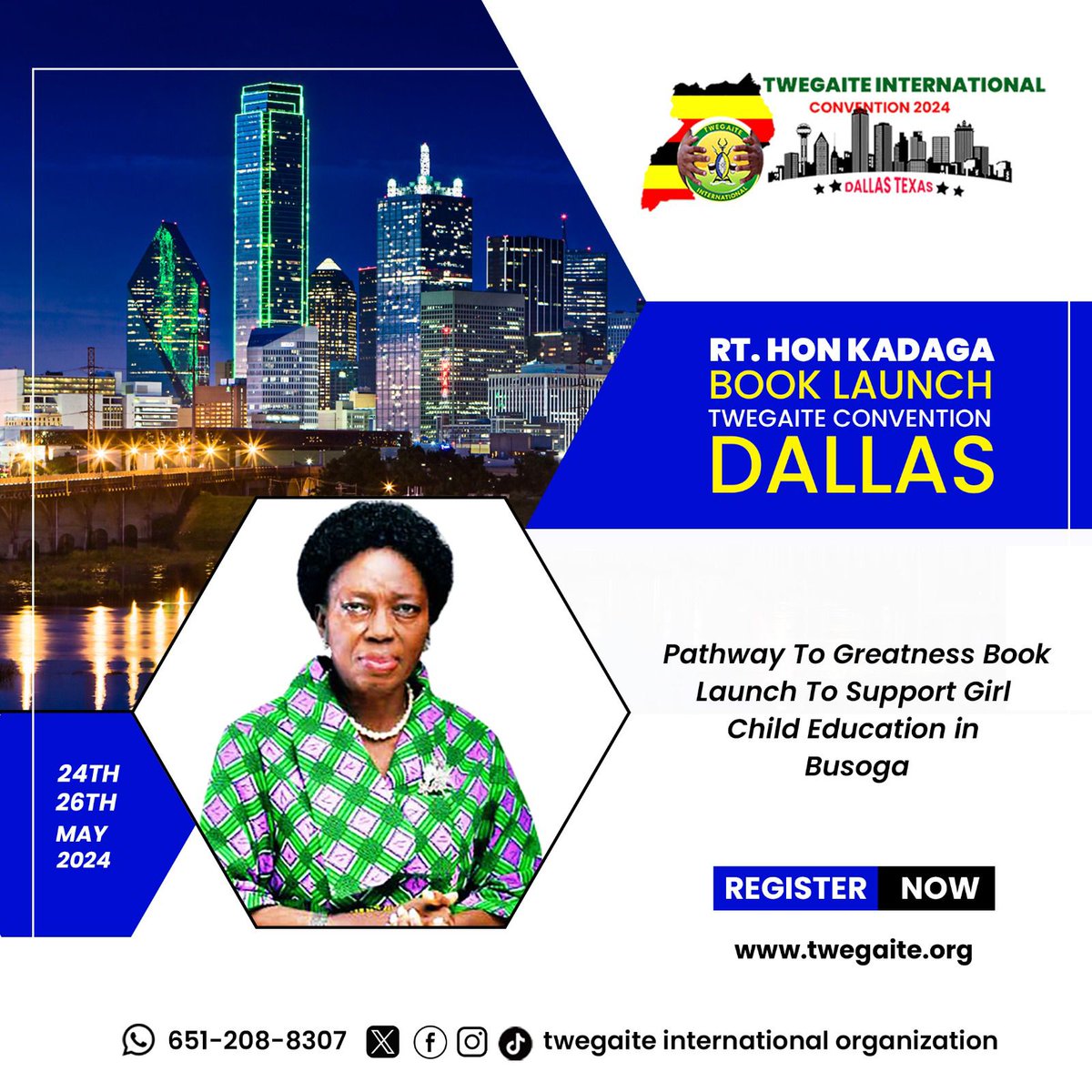 The Rt Hon. Rebecca Kadaga is set to launch her book 📕 , 'Pathway To Greatness', in the United States at the Dallas Twegaite International Convention from the 24th to the 26th of May 2024. The book launch is poised to be a phenomenal event, with all proceeds dedicated to