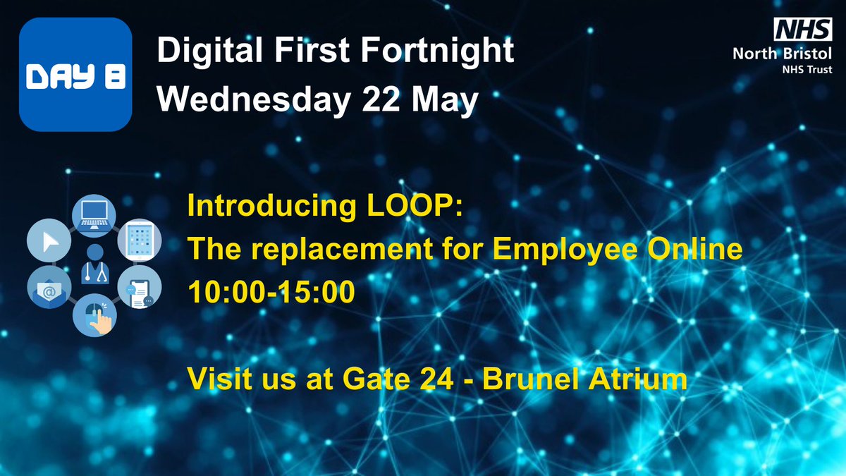 North Bristol NHS Digital (@nbrisnhsdigital) on Twitter photo Welcome to another day of digital discovery <a href="/NorthBristolNHS/">North Bristol NHS Trust</a>... On the stand today, discover LOOP - the replacement for Employee Online - plus support and advice from the team on using the Roster and all our people systems at NBT. Come along and find out more from 10am. #nbtdff Welcome to another day of digital discovery <a href="/NorthBristolNHS/">North Bristol NHS Trust</a>... On the stand today, discover LOOP - the replacement for Employee Online - plus support and advice from the team on using the Roster and all our people systems at NBT. Come along and find out more from 10am. #nbtdff