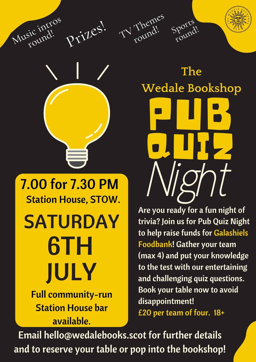 Pub Quiz Night, Saturday 6 July stow-borders.co.uk/pub-quiz-night…