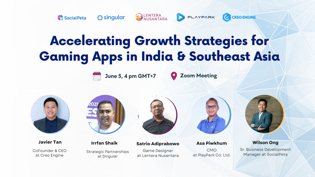 🚀 Exciting Announcement! We will have an online panel with the experts from <a href="/TweetSingular/">Singular</a> <a href="/playpark/">PlayPark</a> <a href="/creo_engine/">Creo Engine</a>, and Lentera Nusantara, please click the following link to save your spot! 
socialpeta.com/webinars/accel…