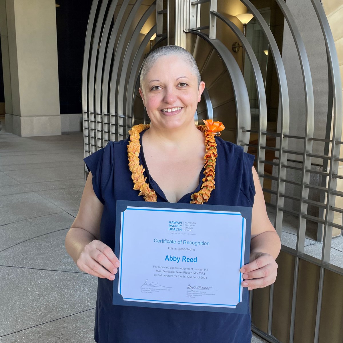 Join us in celebrating Laura (Abby) Reed, Hawaii Pacific Health continuing education coordinator and Q1 Most Valuable Team Player (MVTP)! Mahalo, Abby, for your dedication and commitment to creating a healthier Hawaii! 🙌🏼 🎉